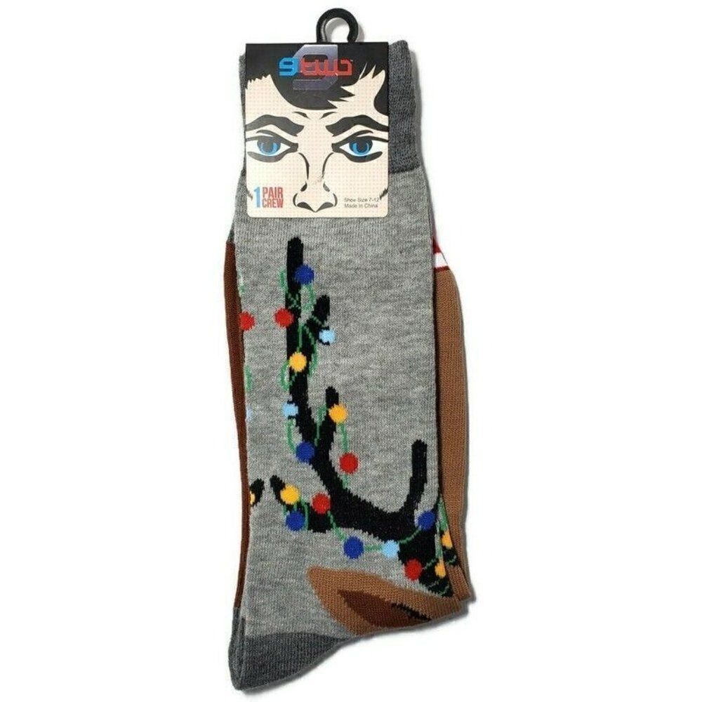 Christmas‎ Socks Mens Crew Shoe Size 7-12 Reindeer Lights Novelty 9 Two NWT